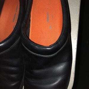 Merrell Black Leather Mules with Orange Insole